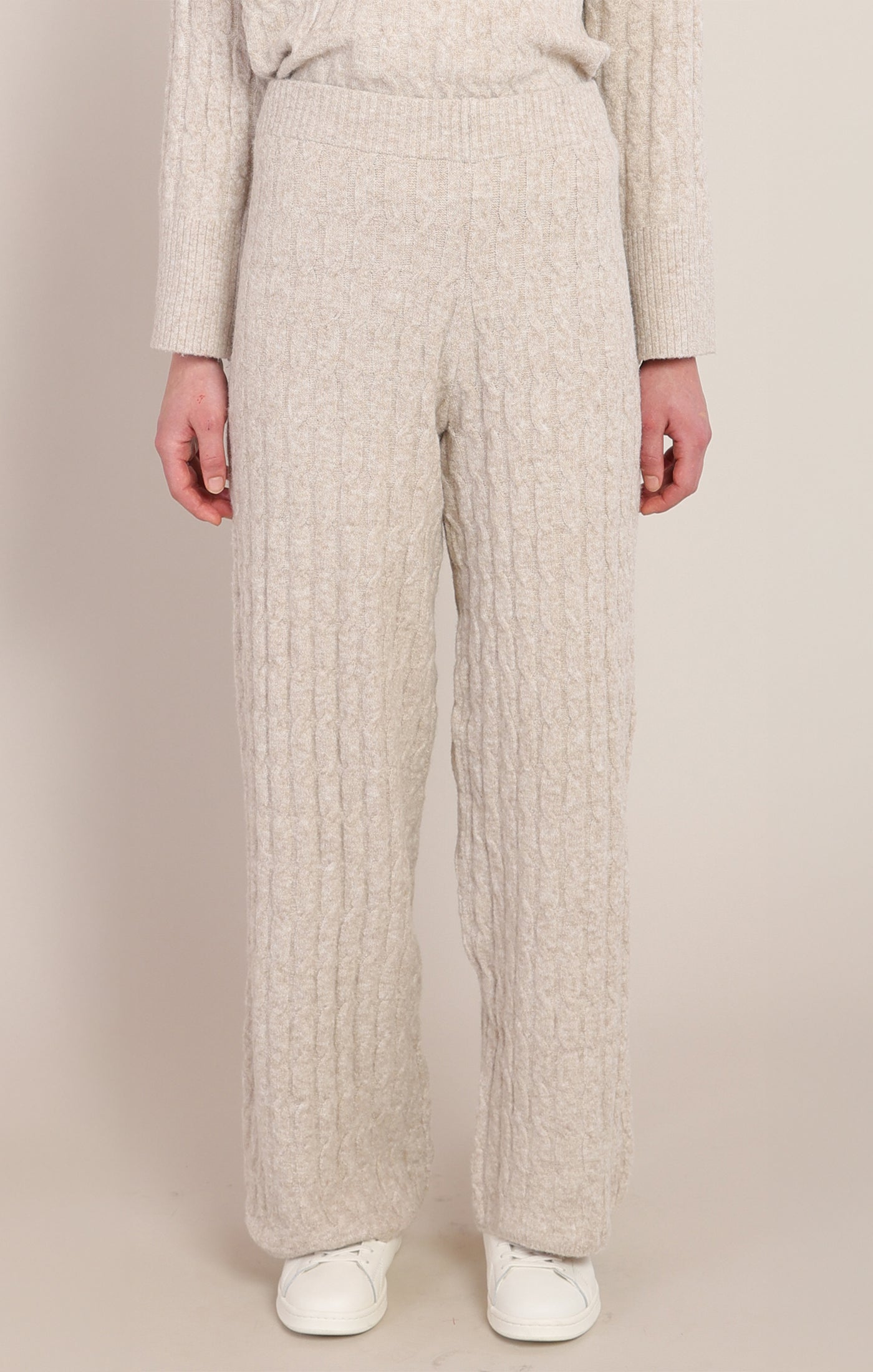 Pantalon en tricot torsadé beige à jambe large Room 34 pour femme