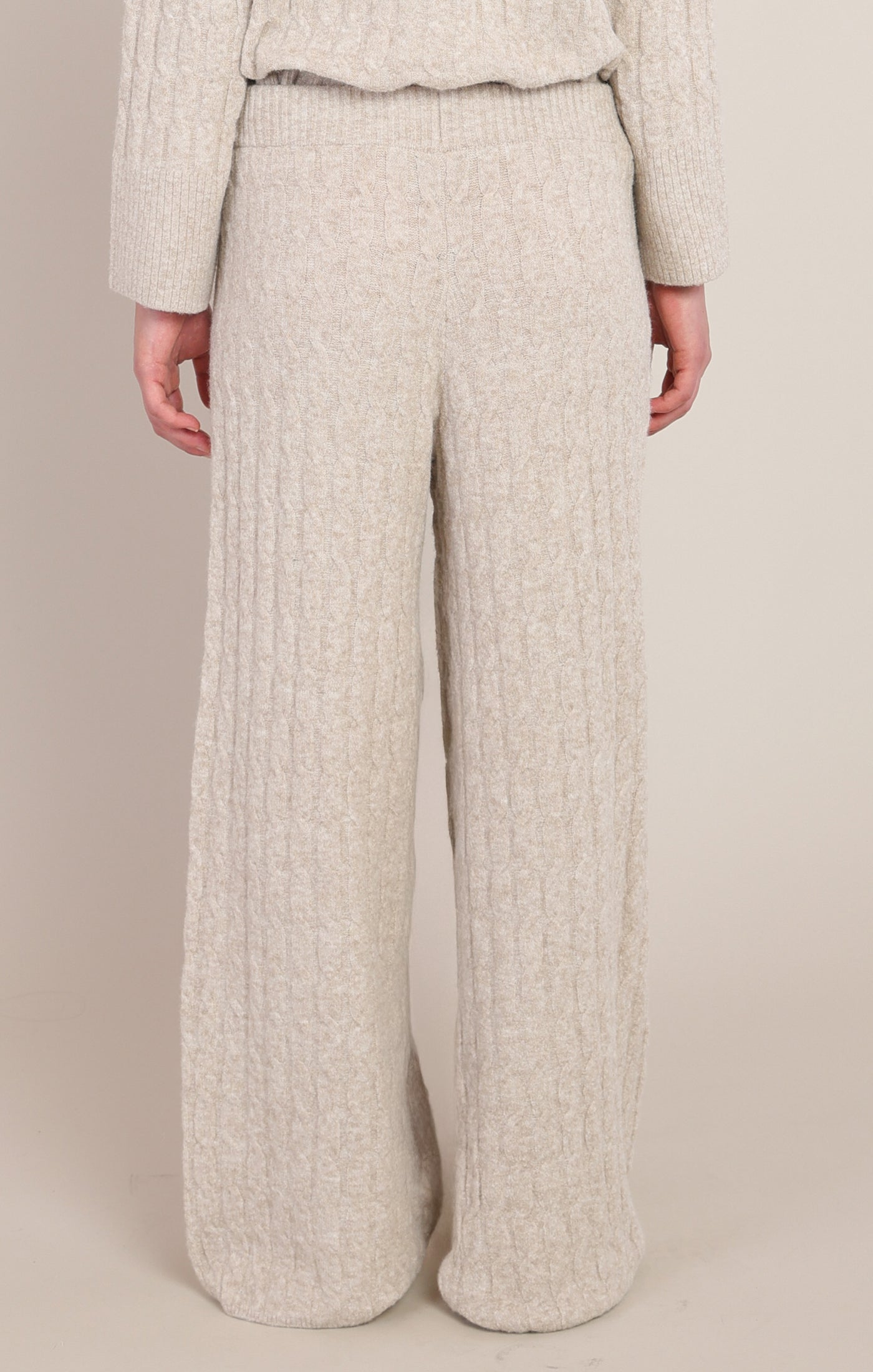 Pantalon en tricot torsadé beige à jambe large Room 34 pour femme