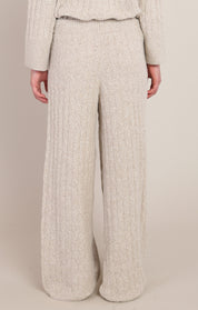 Pantalon en tricot torsadé beige à jambe large Room 34 pour femme