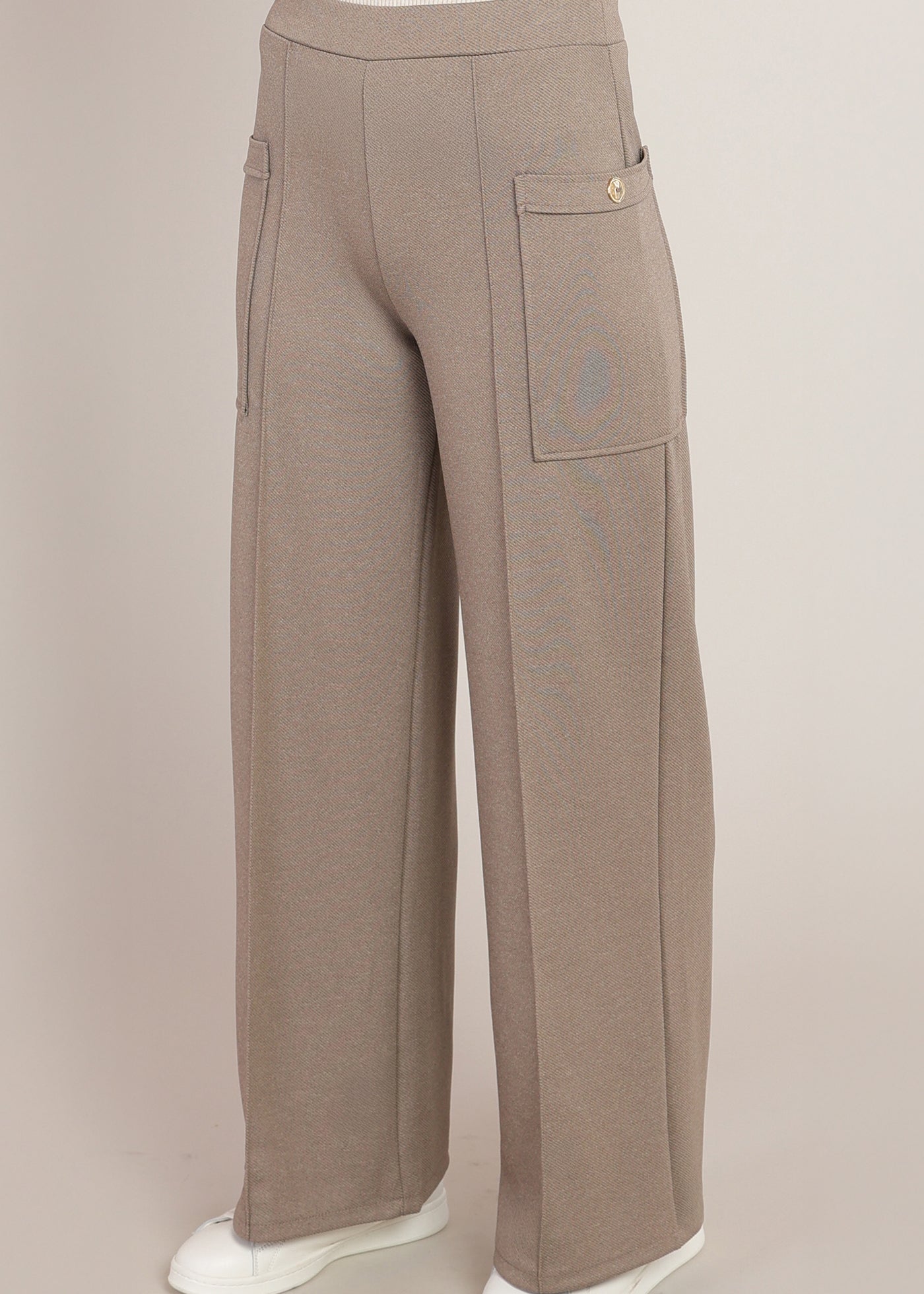 Pantalon twill taupe chaud à jambe large Room 34 pour femme