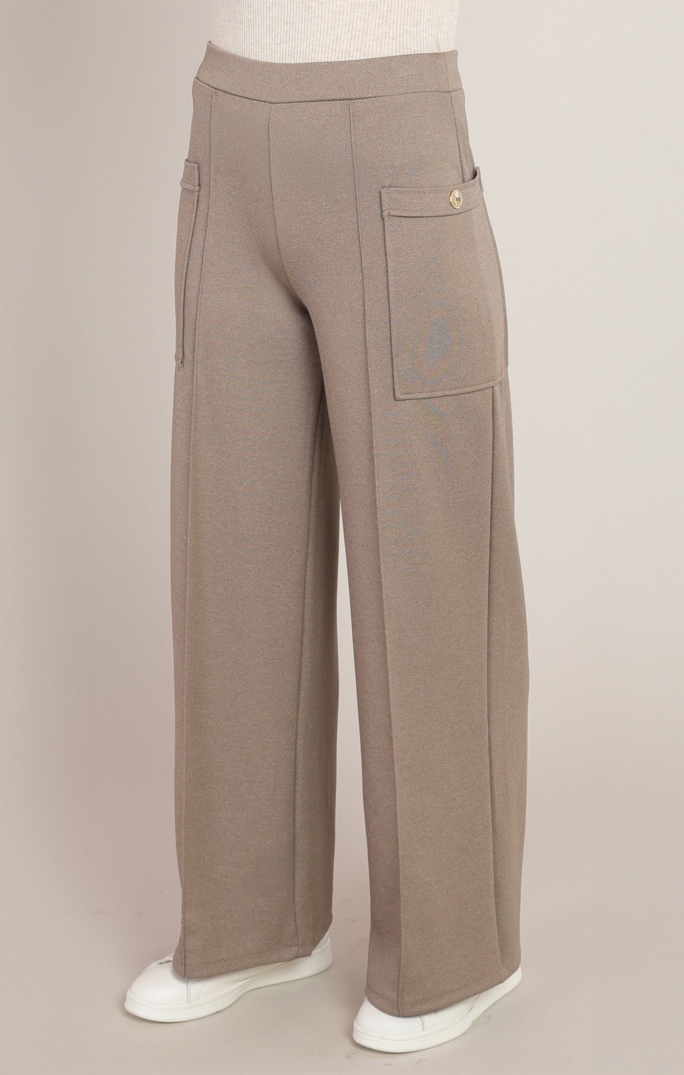 Pantalon twill taupe chaud à jambe large Room 34 pour femme
