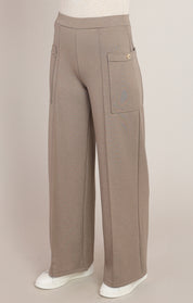 Pantalon twill taupe chaud à jambe large Room 34 pour femme