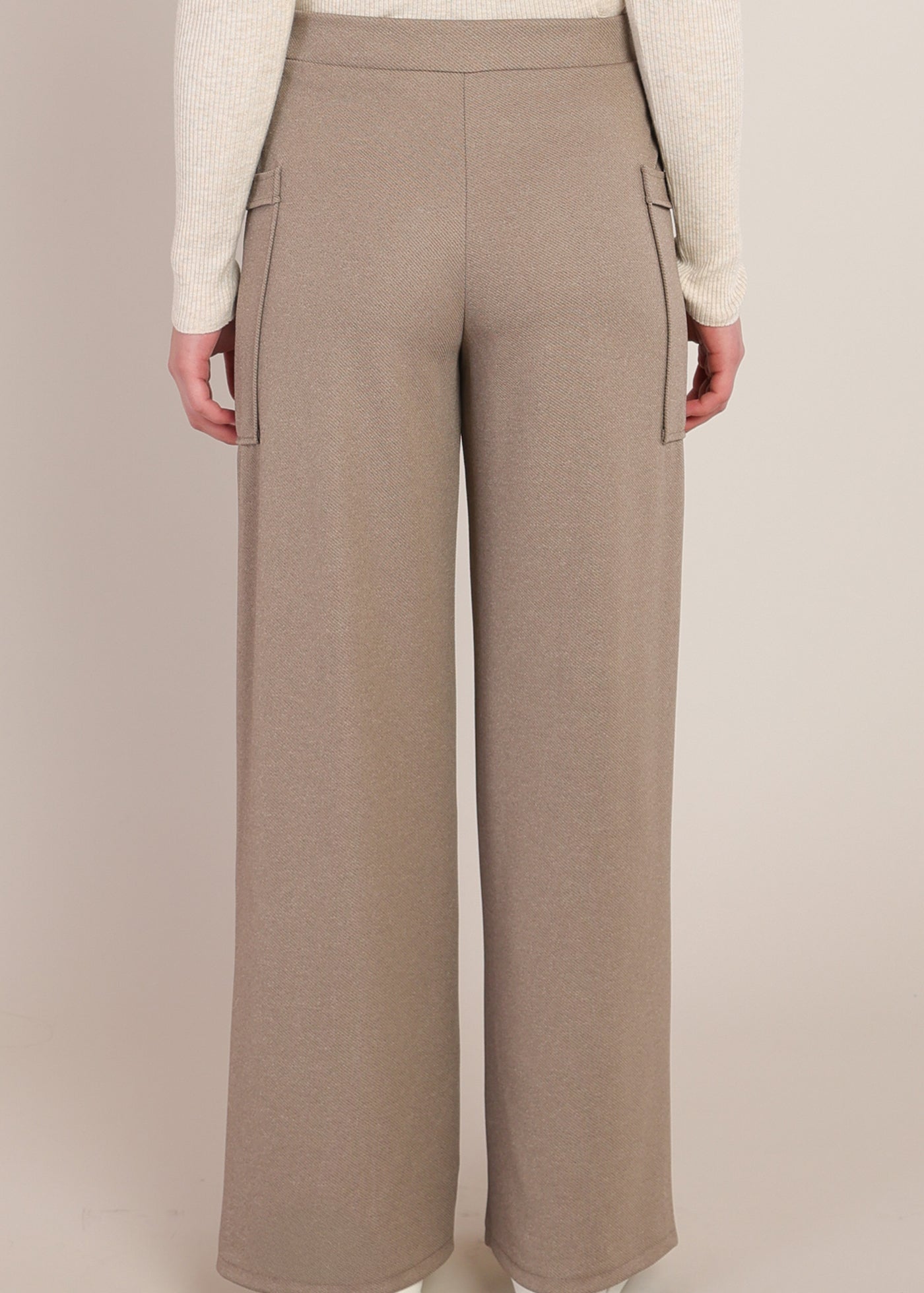 Pantalon twill taupe chaud à jambe large Room 34 pour femme
