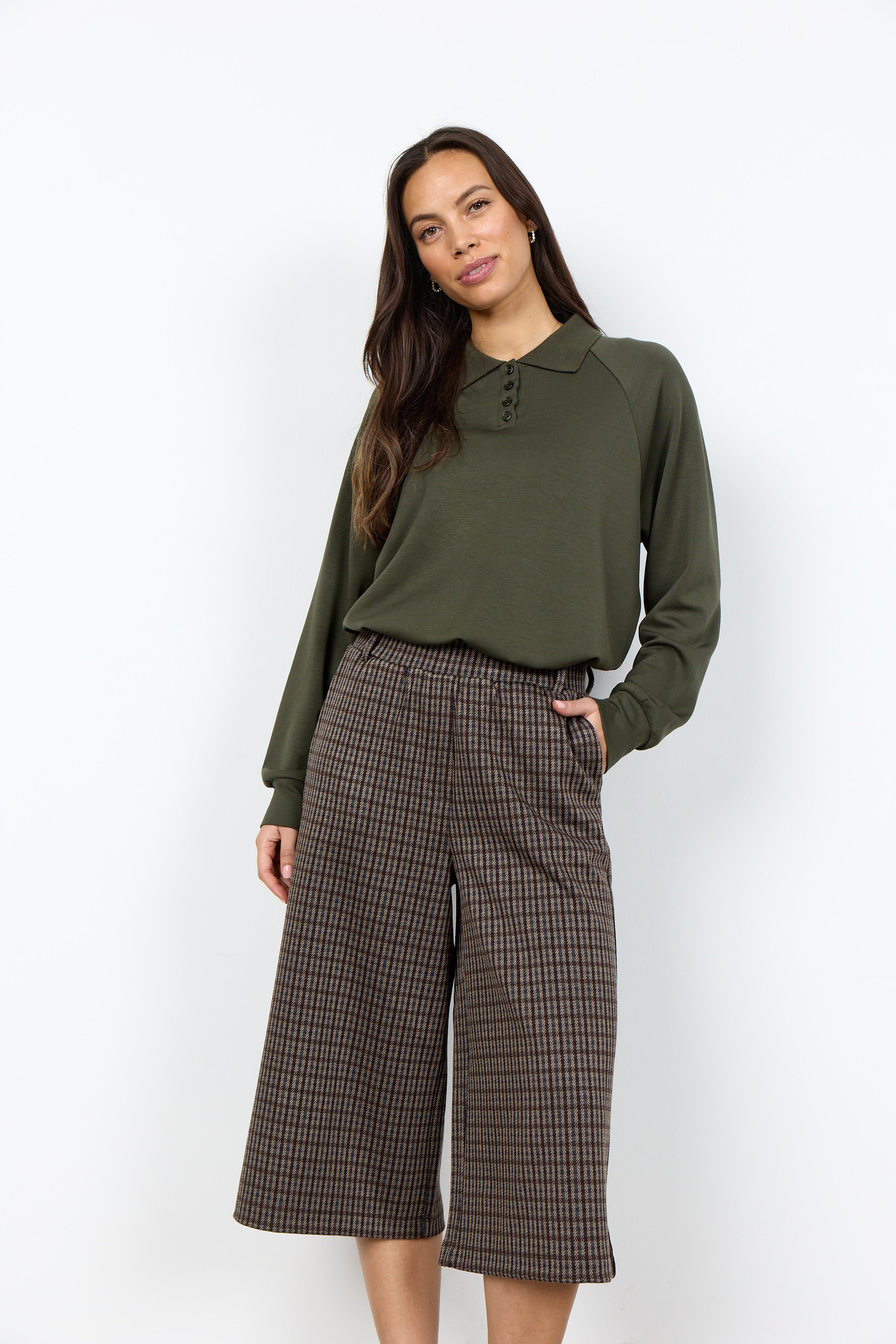 Pantalon gaucho à carreaux chocolat Soya Concept pour femme