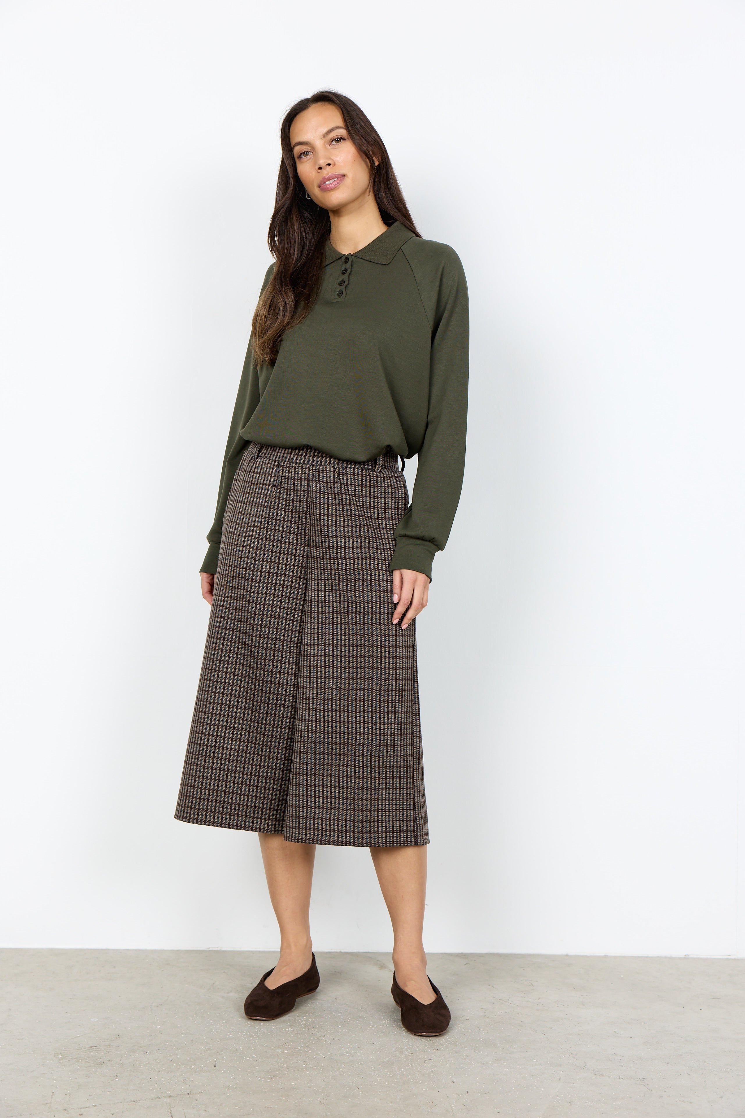 Pantalon gaucho à carreaux chocolat Soya Concept pour femme