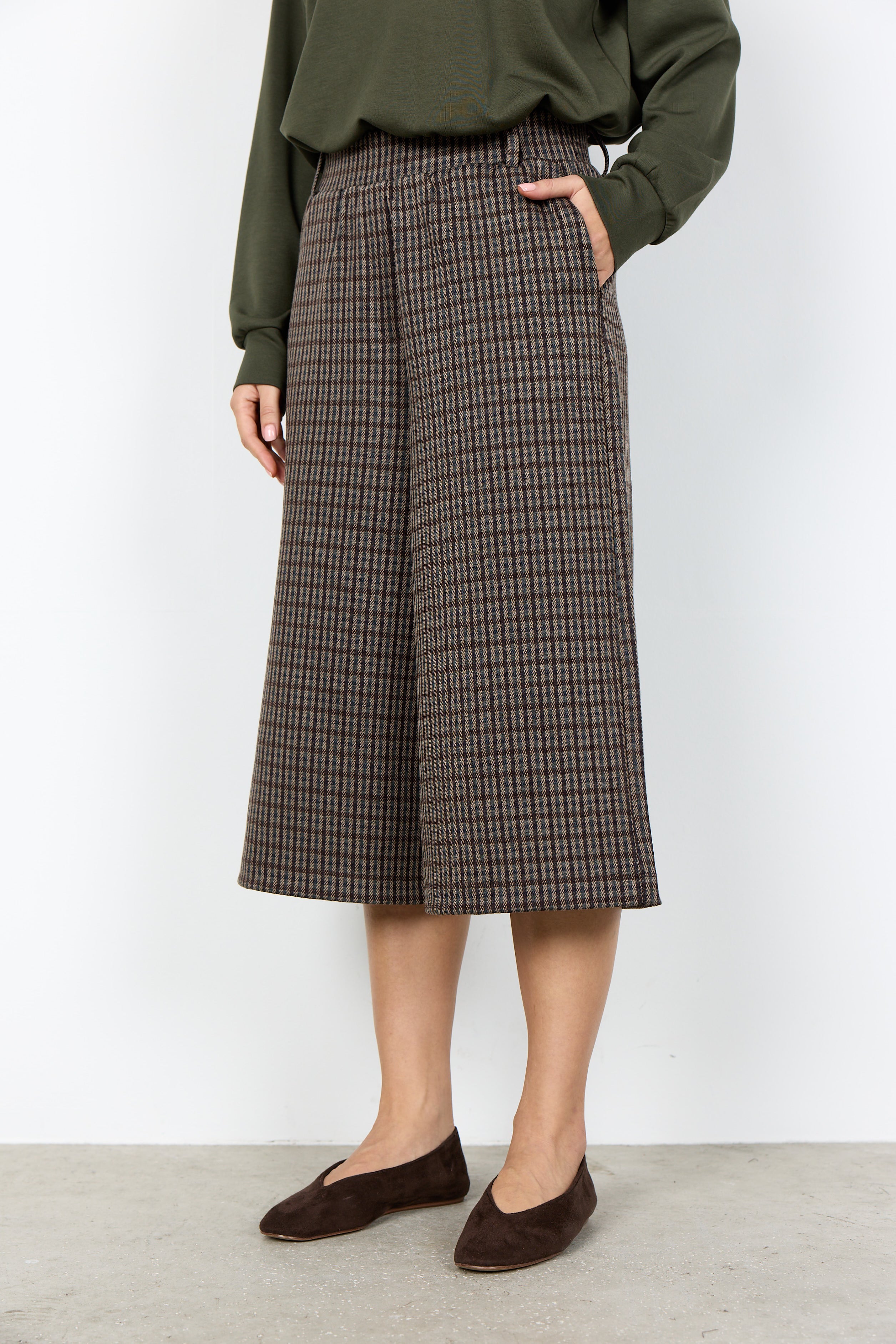 Pantalon gaucho à carreaux chocolat Soya Concept pour femme