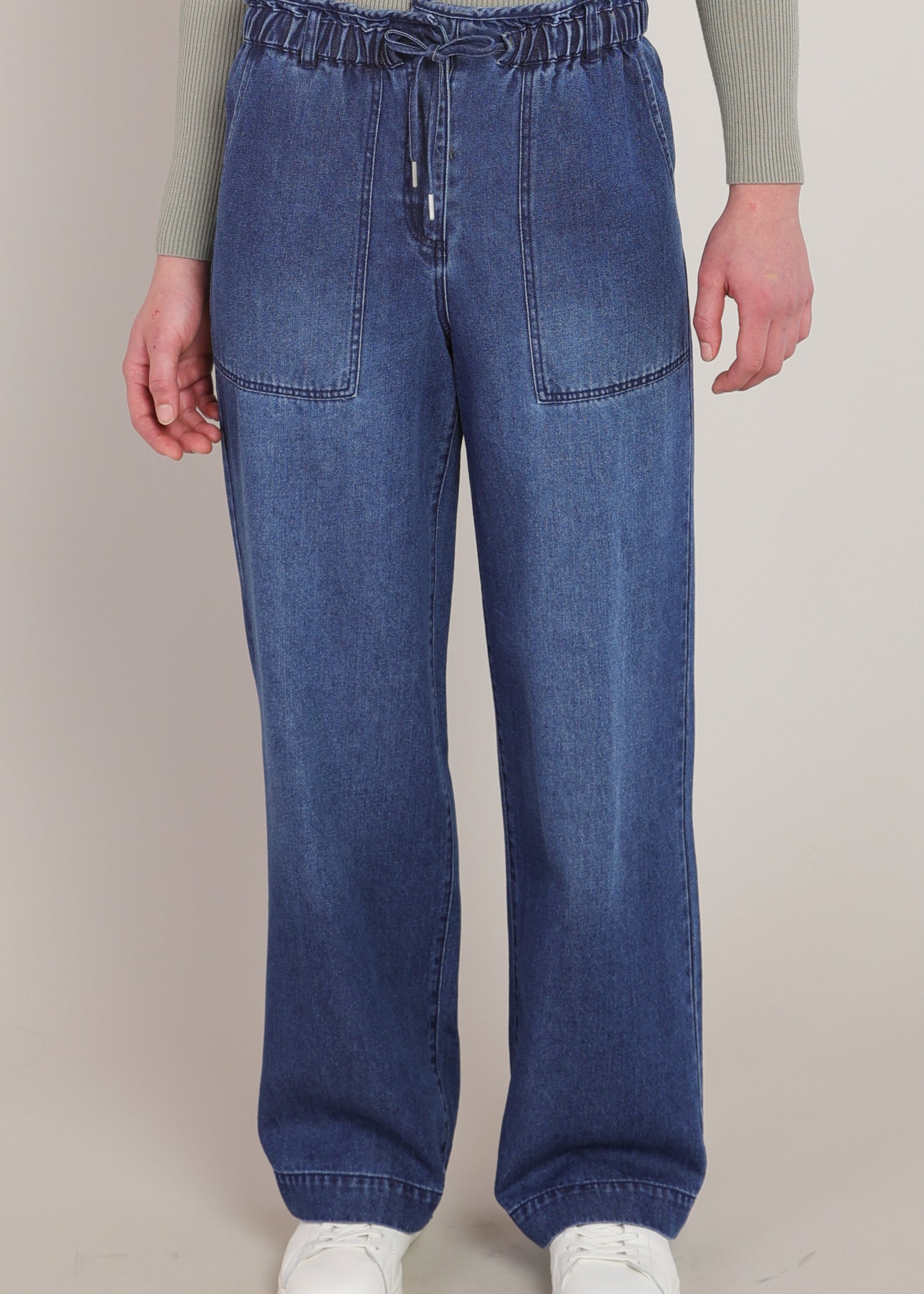 Jean indigo délavé à jambe large Dex pour femme