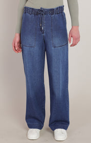 Jean indigo délavé à jambe large Dex pour femme