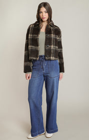 Jean indigo délavé à jambe large Dex pour femme