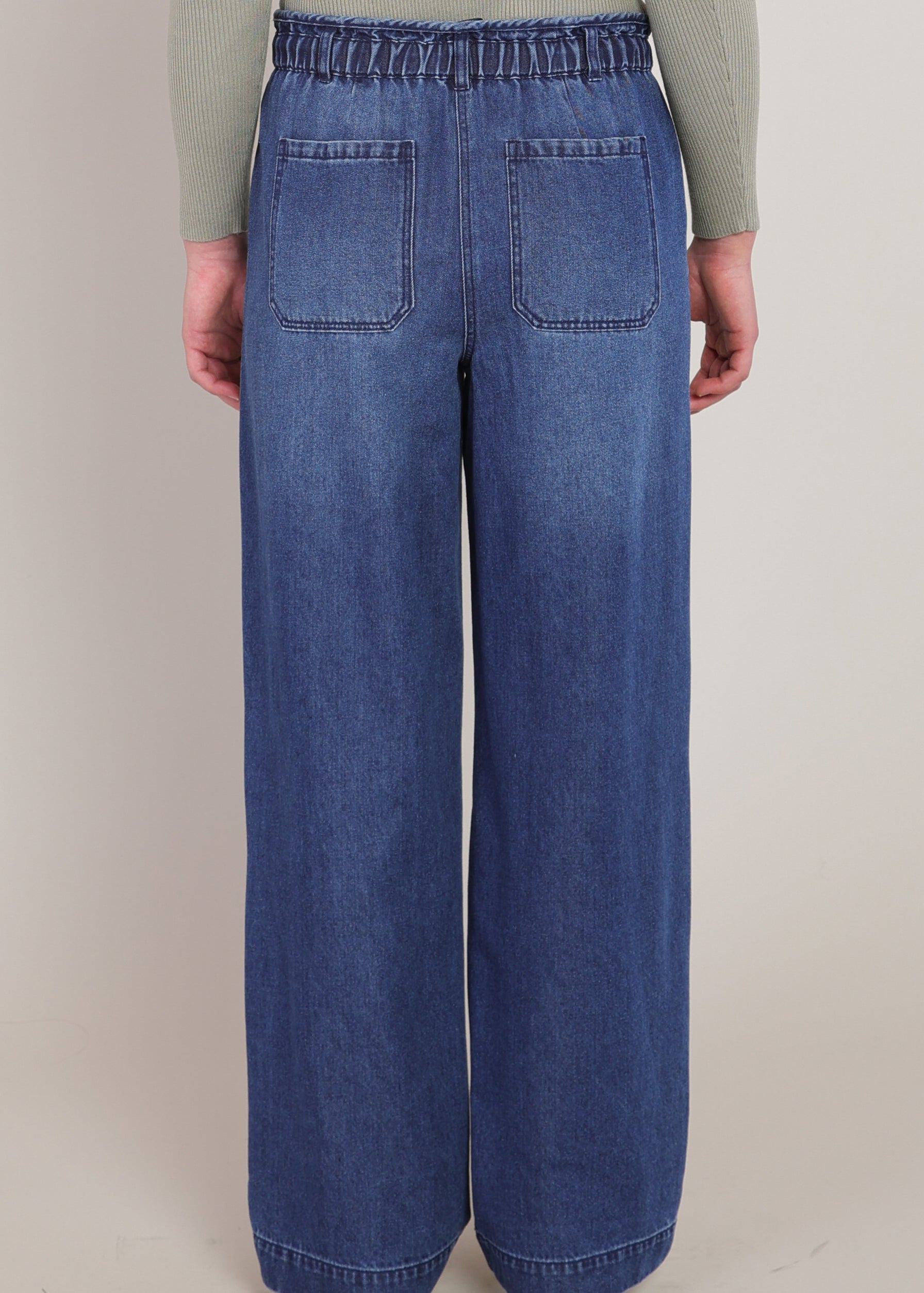 Jean indigo délavé à jambe large Dex pour femme