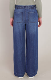 Jean indigo délavé à jambe large Dex pour femme