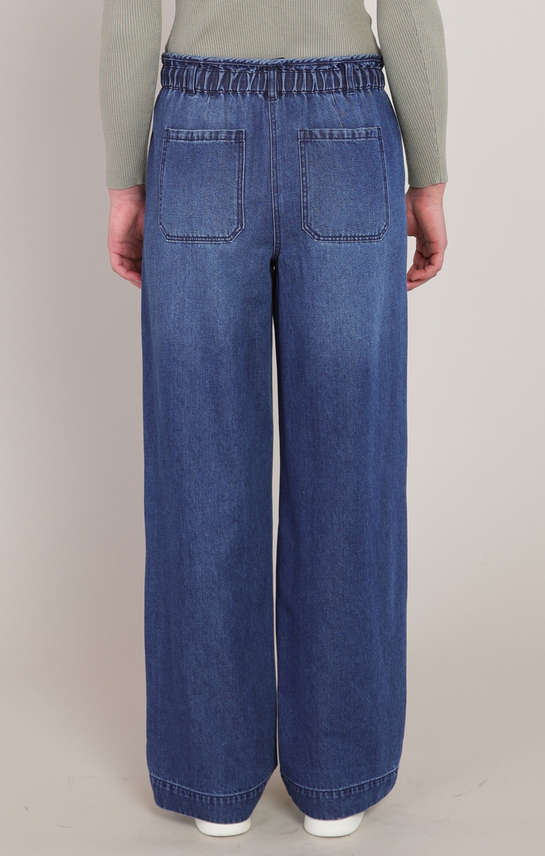 Jean indigo délavé à jambe large Dex pour femme