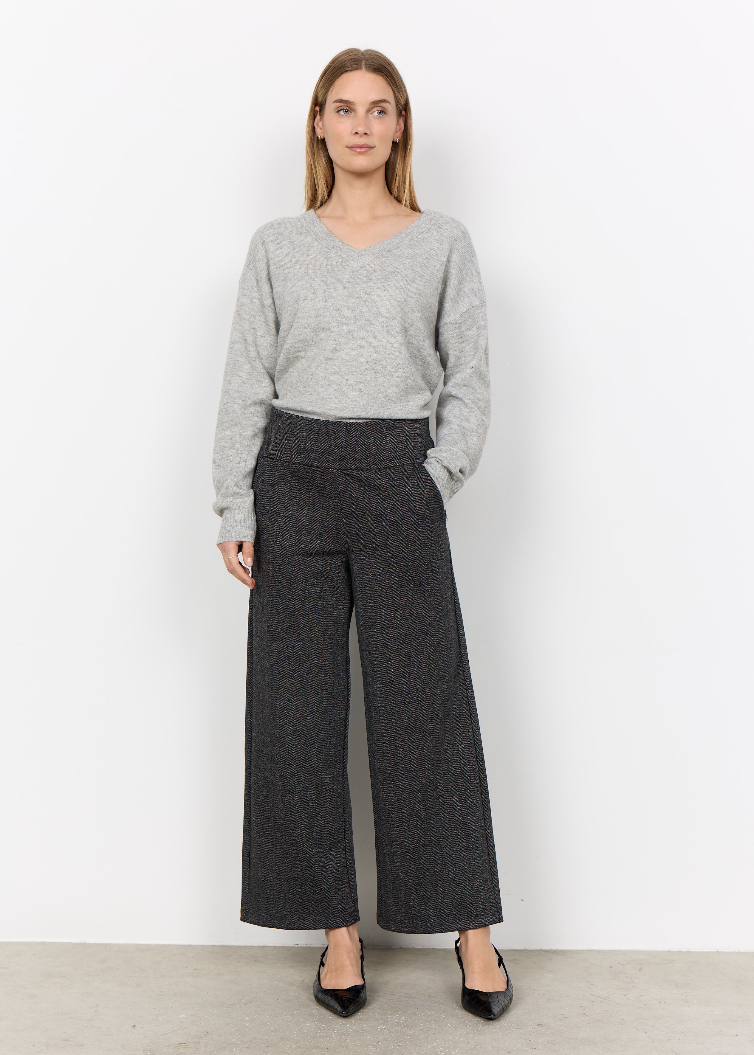 Pantalon large à motif chevron charbon Soya Concept pour femme