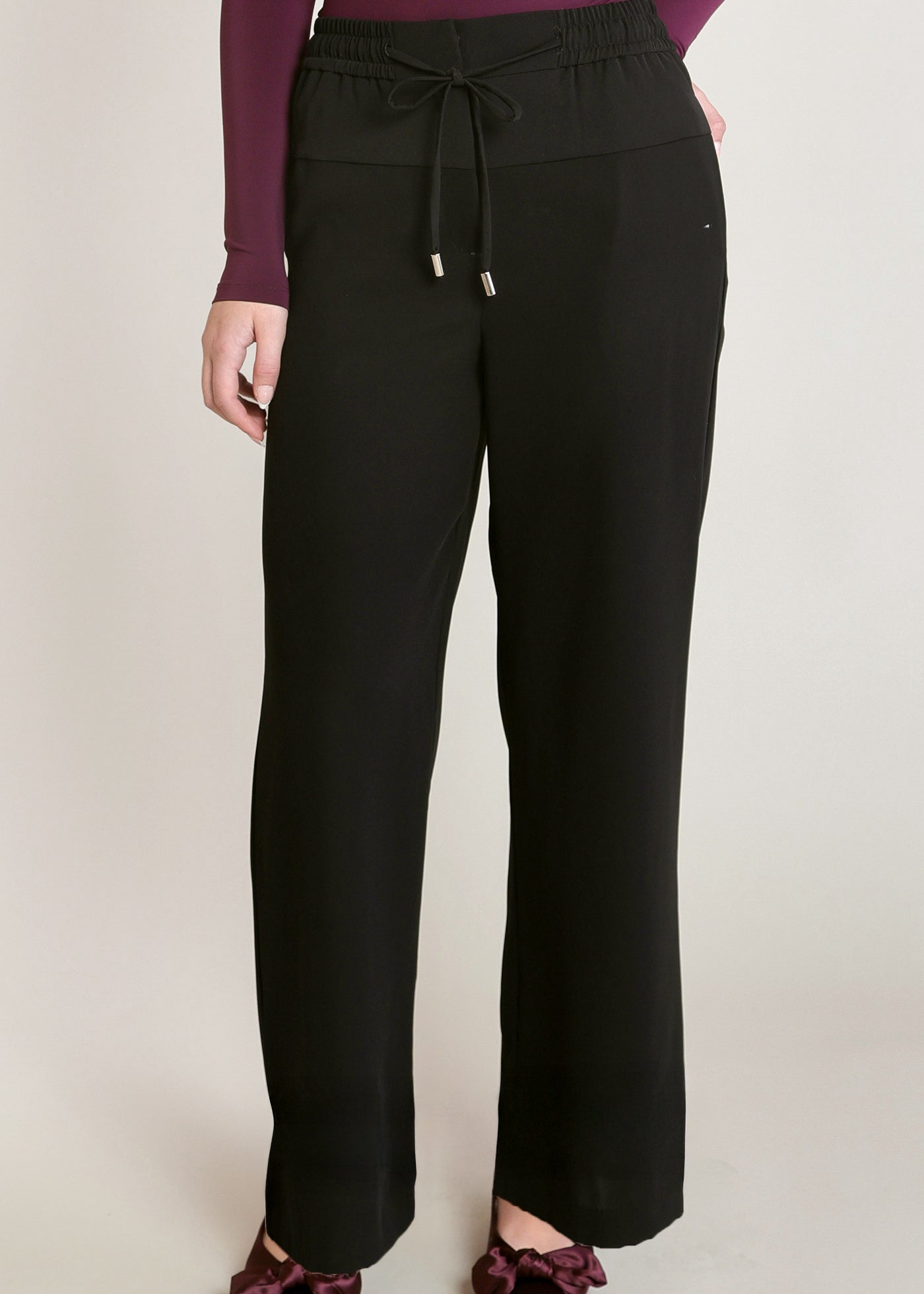 Pantalon large noir à empiècement satiné Dex pour femme