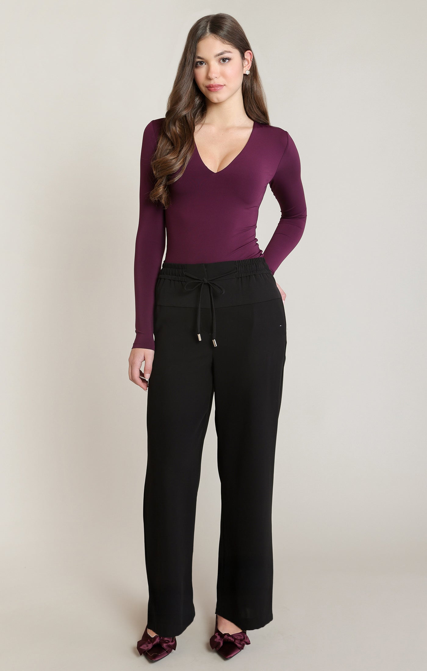 Pantalon large noir à empiècement satiné Dex pour femme