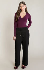 Pantalon large noir à empiècement satiné Dex pour femme