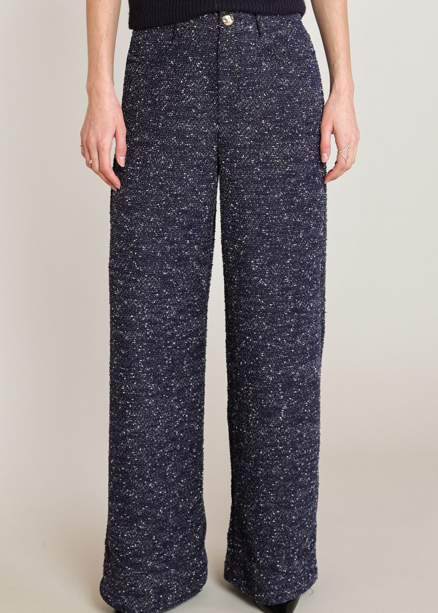 Pantalon large marine chiné à effet bouclé Black Tape pour femme