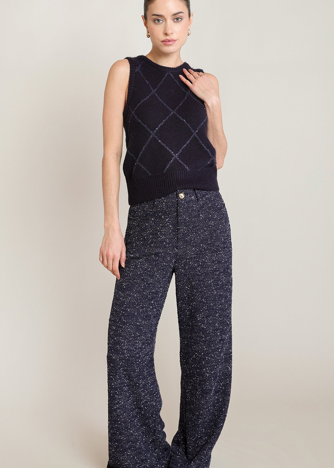 Pantalon large marine chiné à effet bouclé Black Tape pour femme