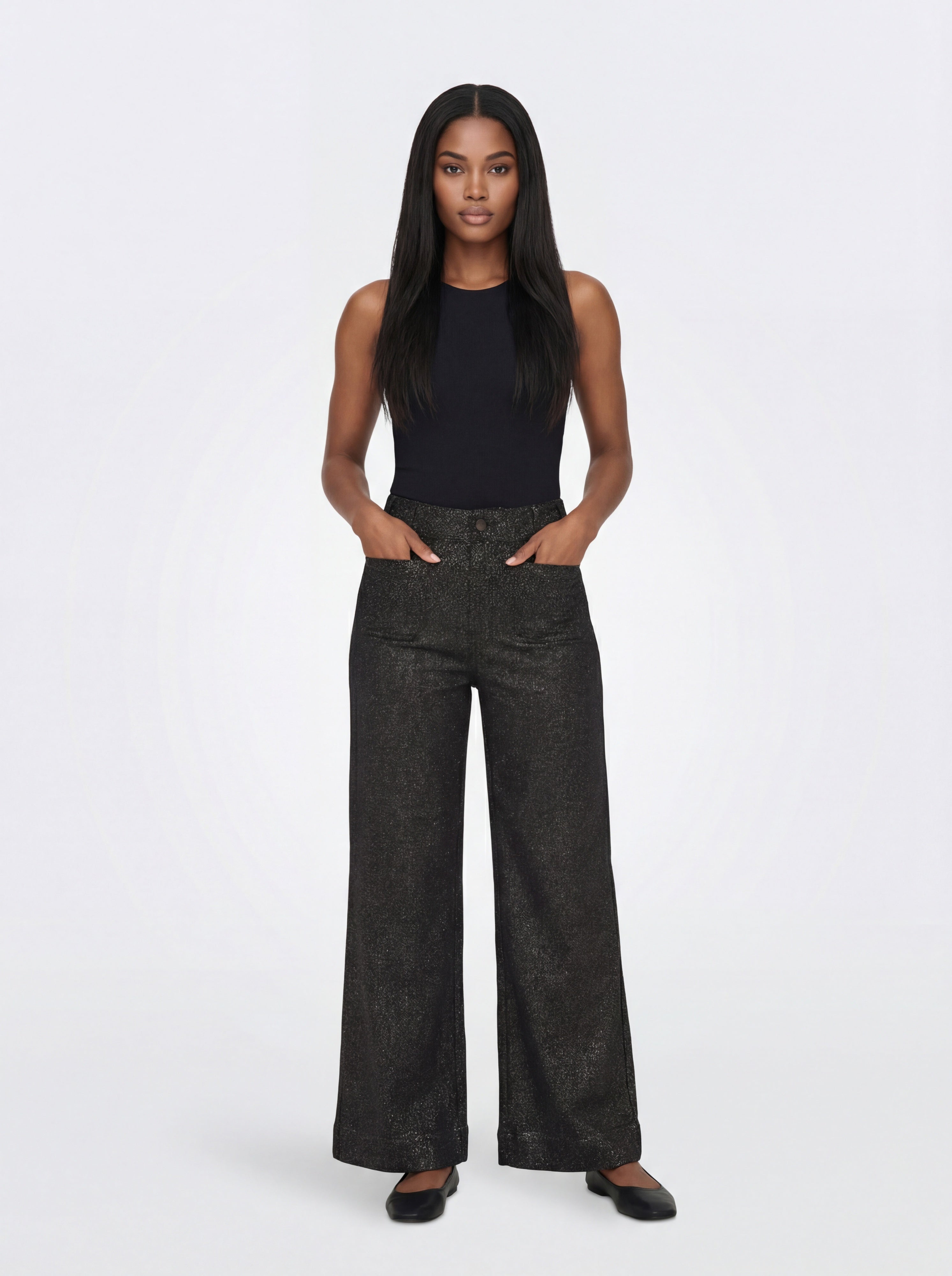 Pantalon noir brillant à jambe large CYC Coco Y Club pour femme