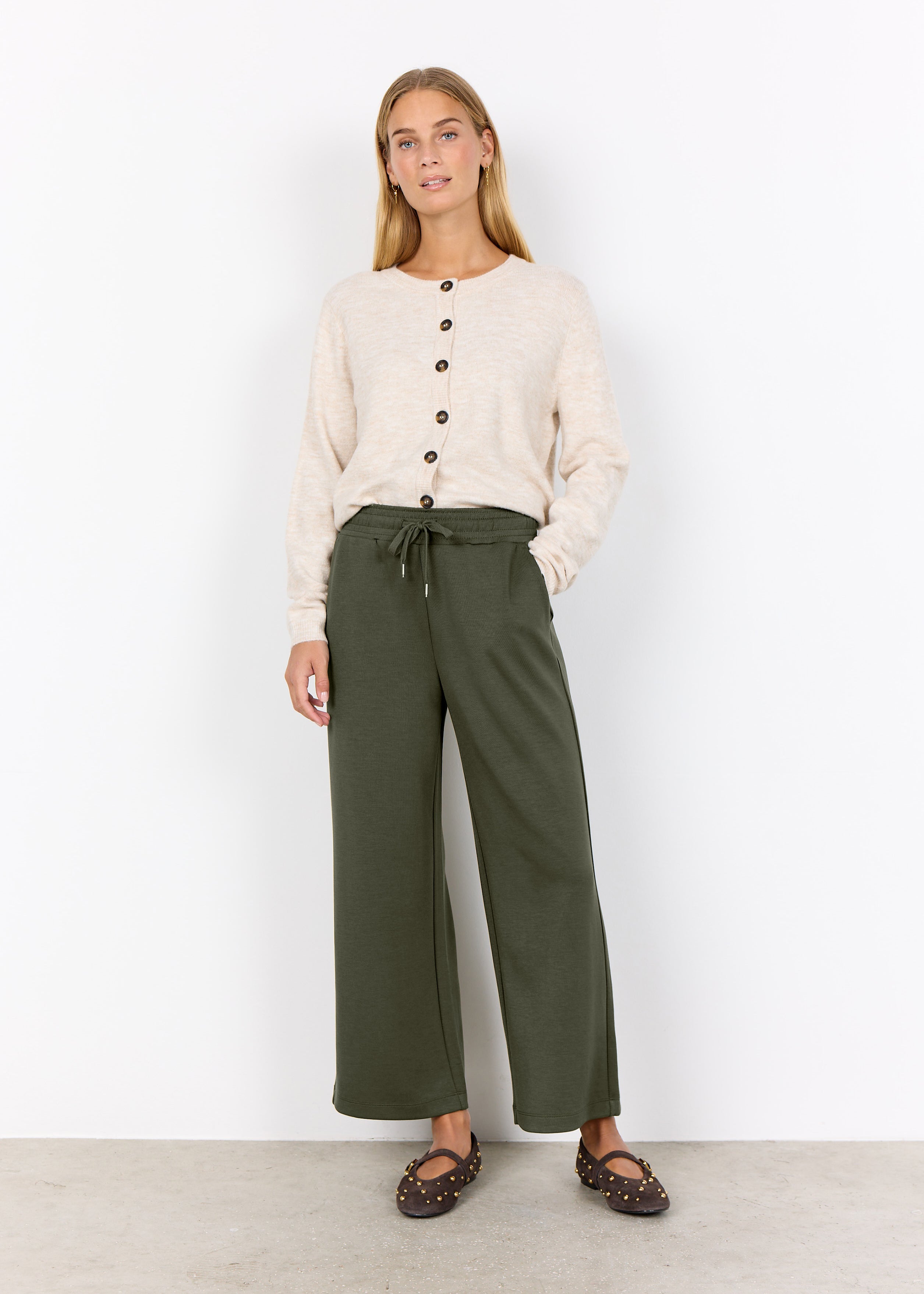 Pantalon scuba vert forêt à jambe large Soya Concept pour femme