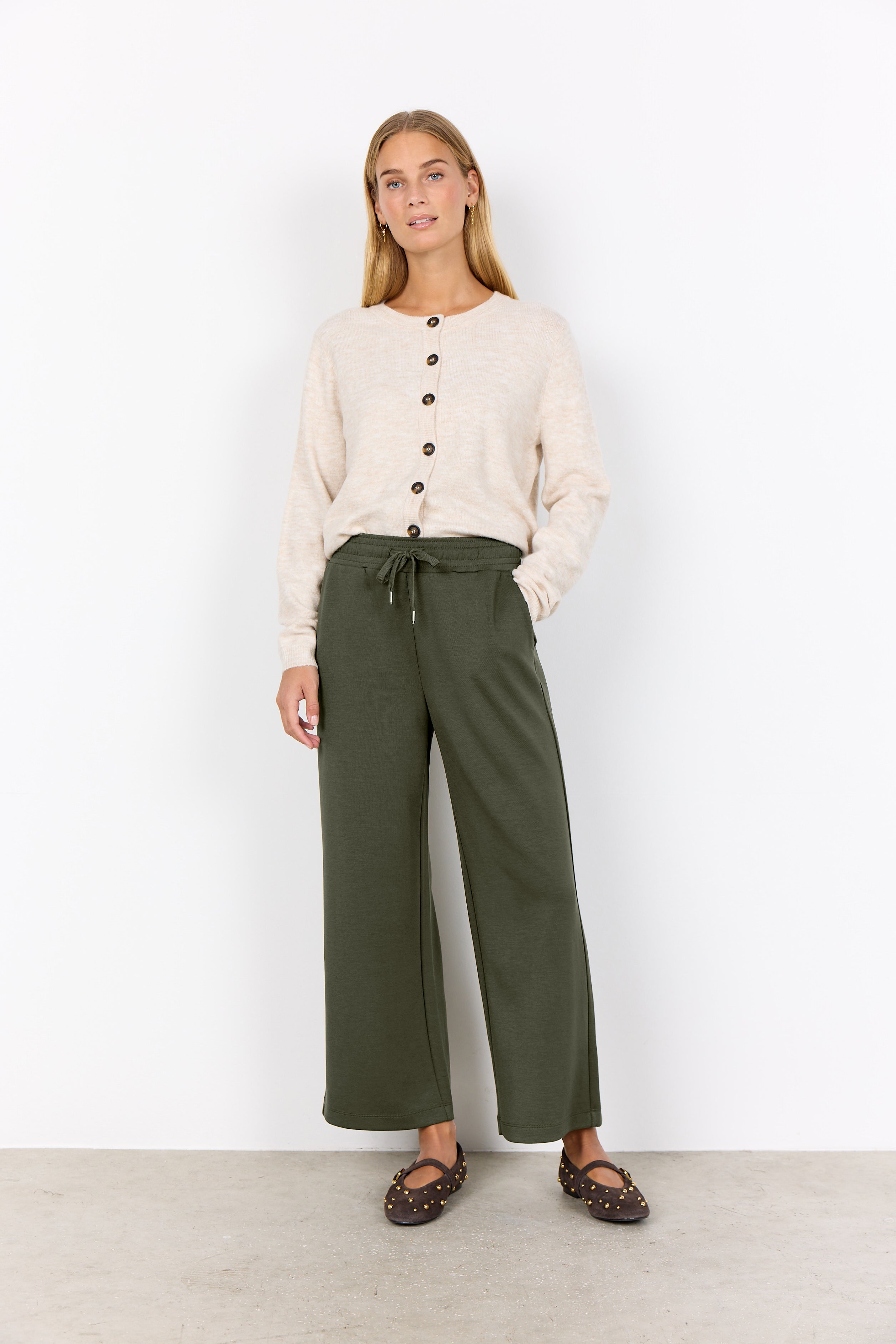 Pantalon scuba vert forêt à jambe large Soya Concept pour femme