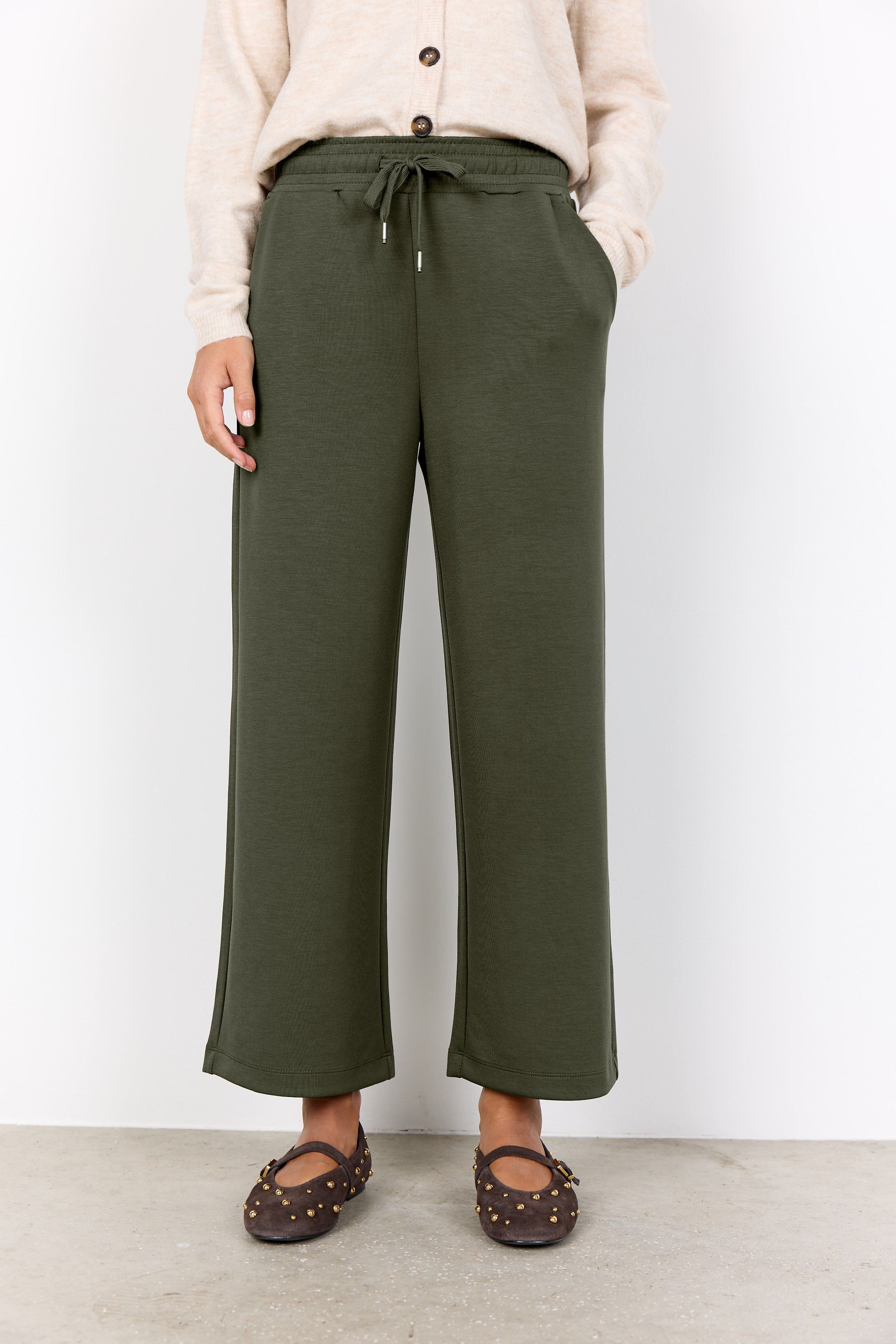 Pantalon scuba vert forêt à jambe large Soya Concept pour femme