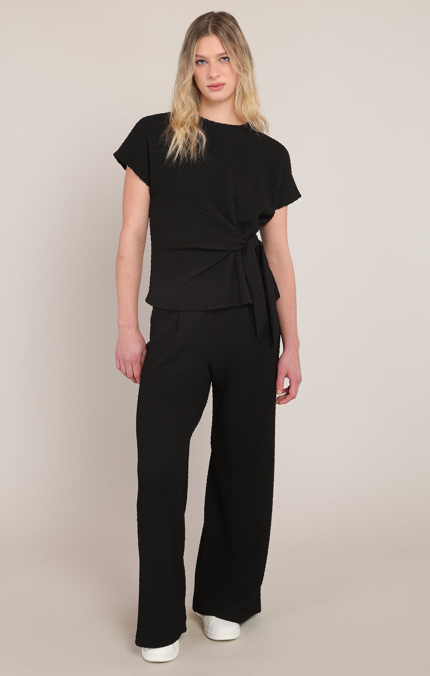 Pantalon texturé noir à jambe large Room 34 pour femme