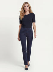 Pantalon tissé indigo à jambe étroite avec boutons dorés aux poches CYC Coco Y Club pour femme