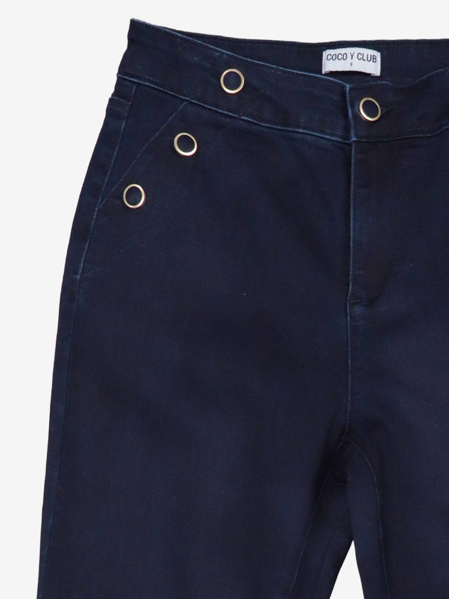 Pantalon tissé indigo à jambe étroite avec boutons dorés aux poches CYC Coco Y Club pour femme