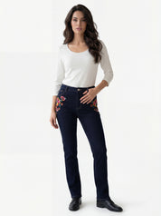 Pantalon tissé indigo à jambe étroite avec broderies sous les poches CYC Coco Y Club pour femme