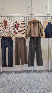 Pantalon Large Brun à Carreaux