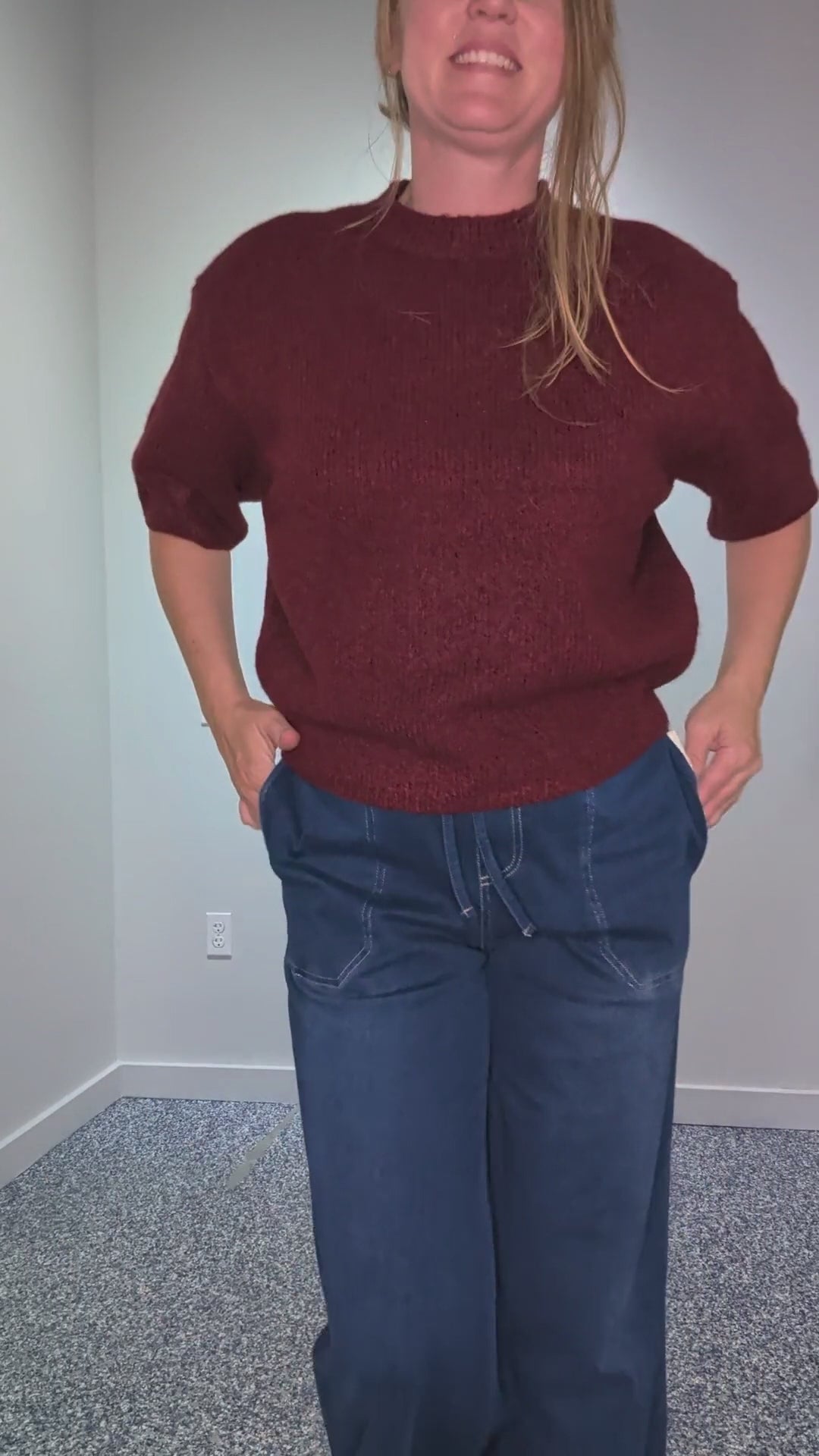 Pantalon en Denim à Jambe Large avec Cordon