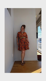 Robe Manche au Coude Imprimée Col en V