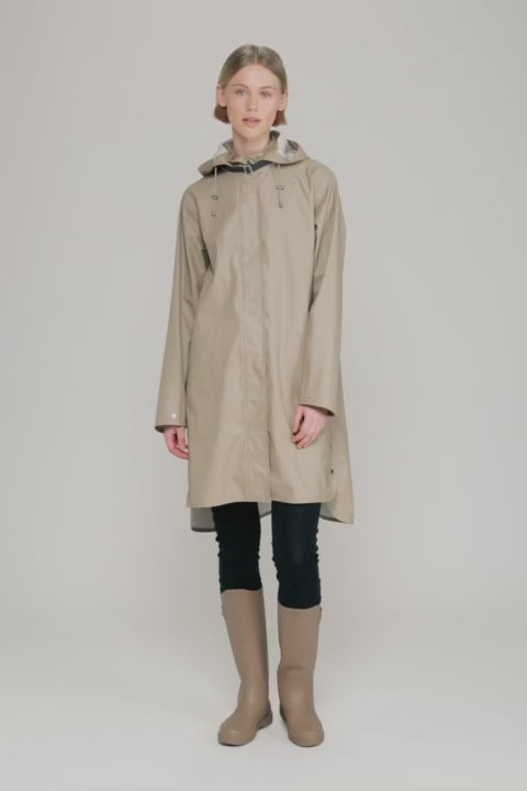 Imperméable Long à Coupe Trapèze Beige Blé