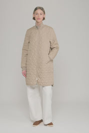 Manteau Long Matelassé Beige Blé