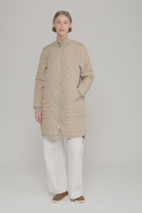 Manteau Long Matelassé Beige Blé