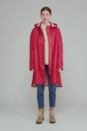 Imperméable Long à Coupe Trapèze Rouge Profond