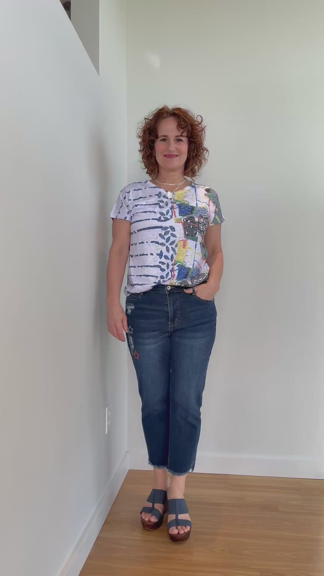 T-Shirt Col en V Imprimé
