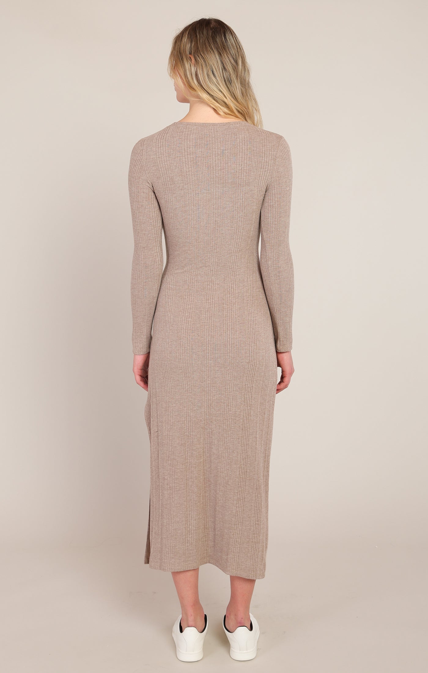 Robe longue brun pâle chiné à taille nouée Room 34 pour femme