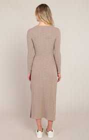 Robe longue brun pâle chiné à taille nouée Room 34 pour femme