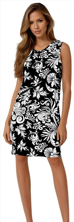 Robe Trapèze Infroissable Imprimée Noir et Blanc