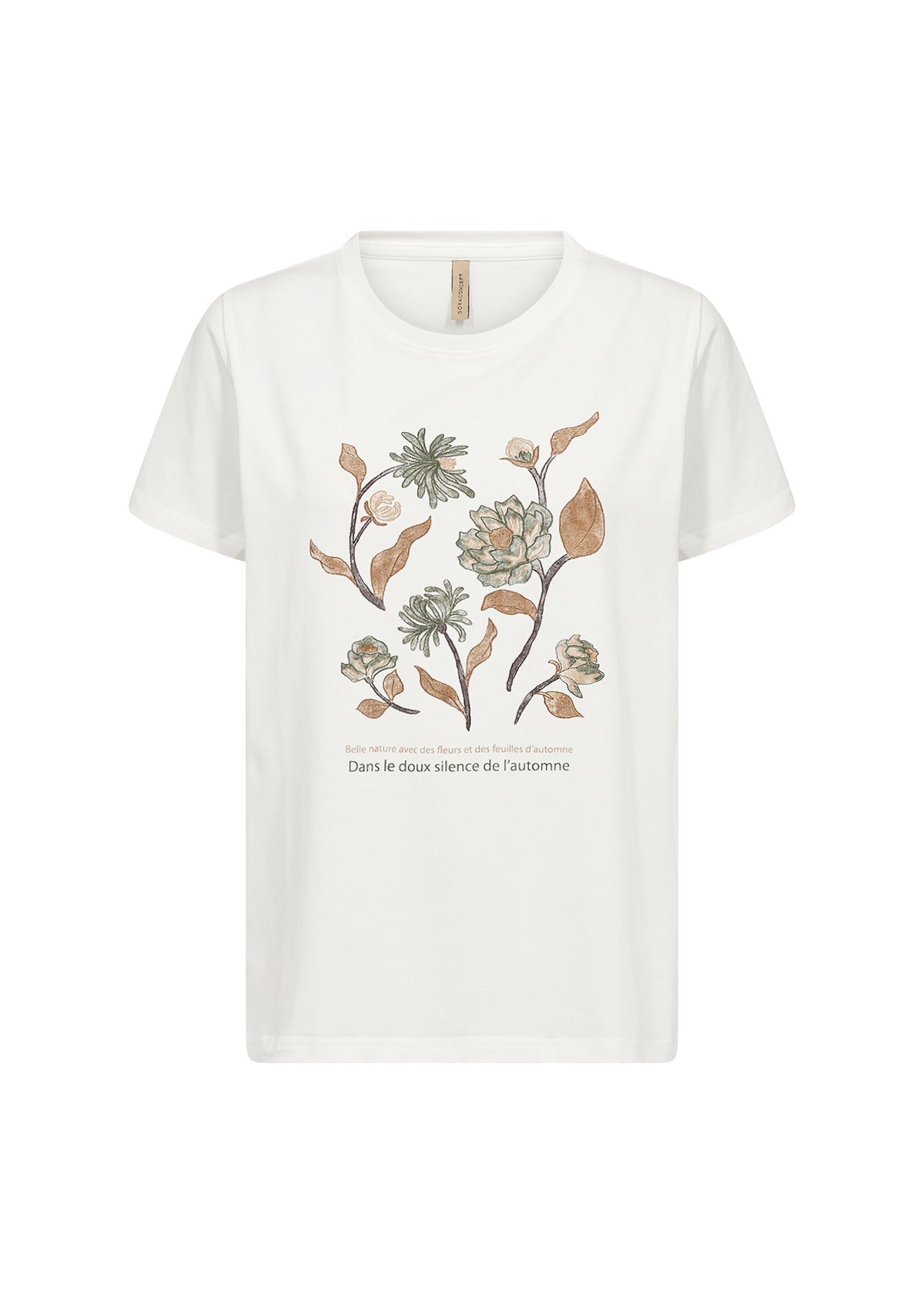 T-Shirt Imprimé Fleurs et Feuilles d'Automne Blanc Soya Concept Femme
