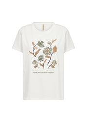T-Shirt Imprimé Fleurs et Feuilles d'Automne Blanc Soya Concept Femme