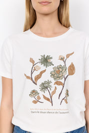 T-Shirt Imprimé Fleurs et Feuilles d'Automne Blanc Soya Concept Femme