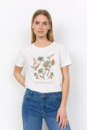 T-Shirt Imprimé Fleurs et Feuilles d'Automne Blanc Soya Concept Femme