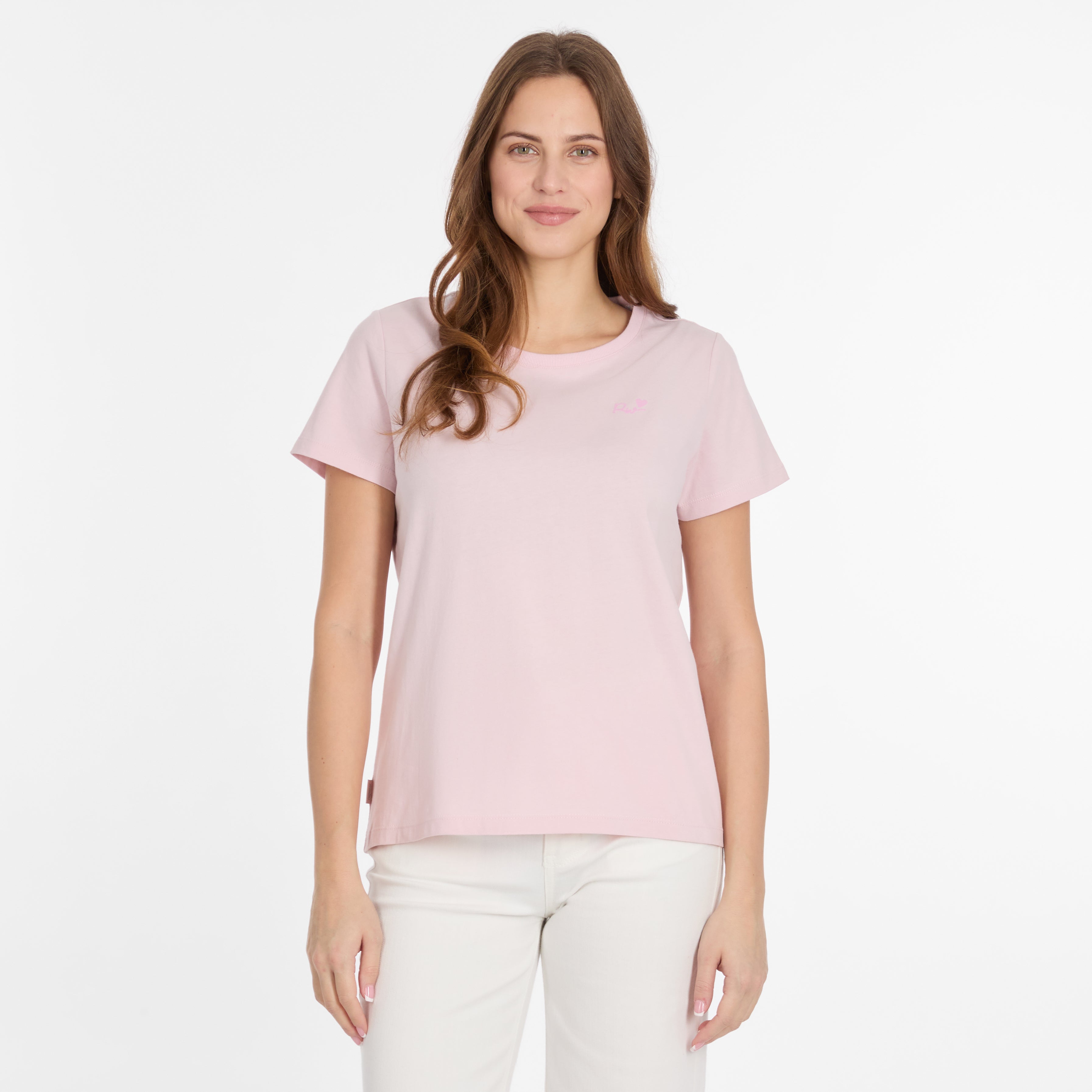 T-shirt Ragwear en coton, de couleur rose uni, avec un col rond et un logo ton sur ton sur la poitrine.