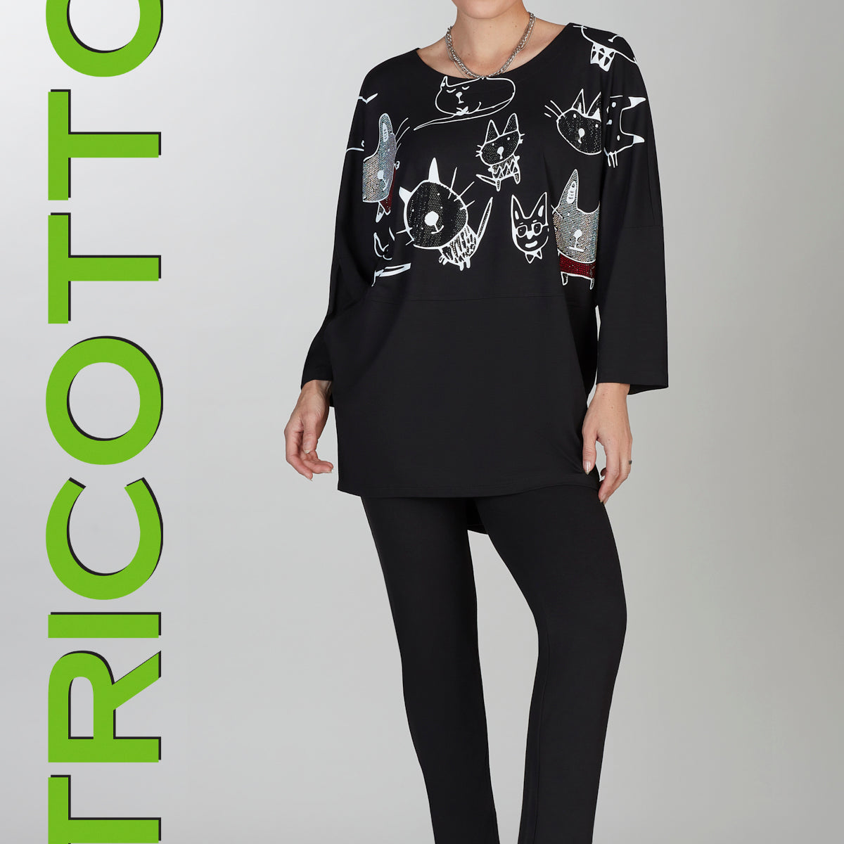 Chandail Tricotto over size avec imprimé de chats, style 371