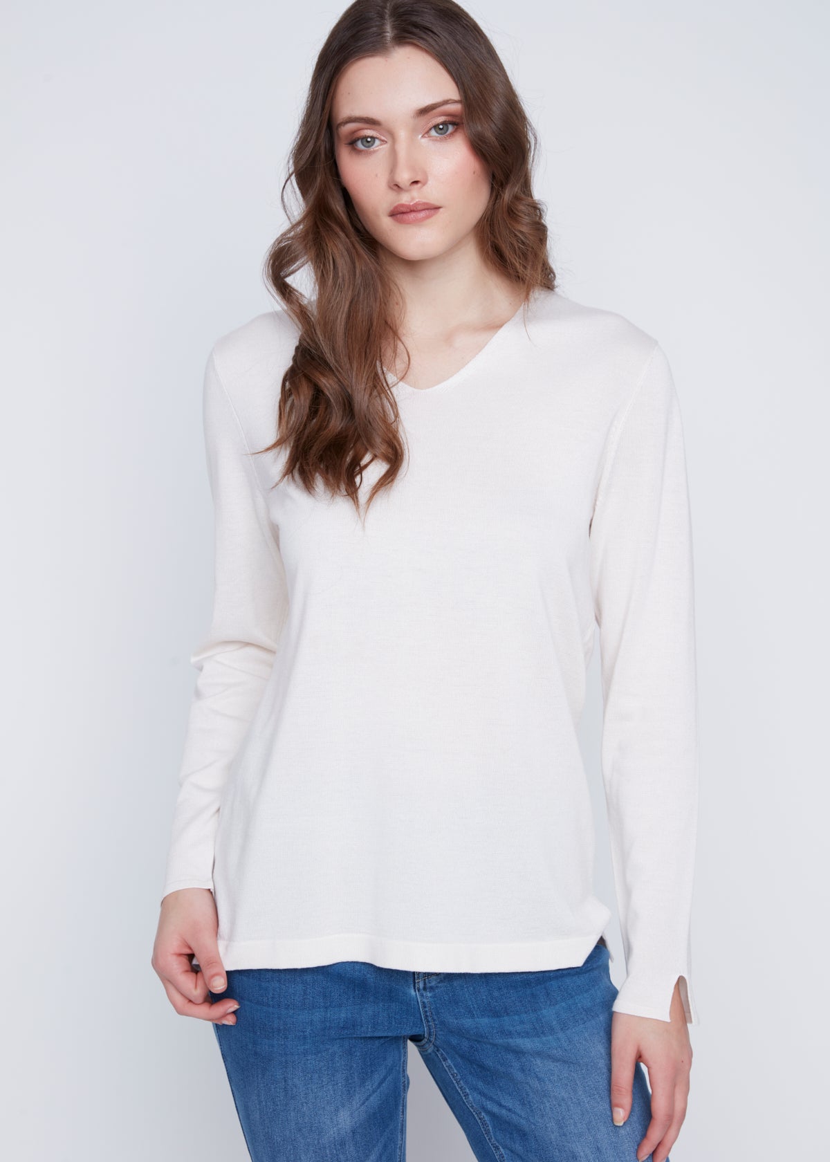 Chandail Tricot Léger Manches Longues Col en V