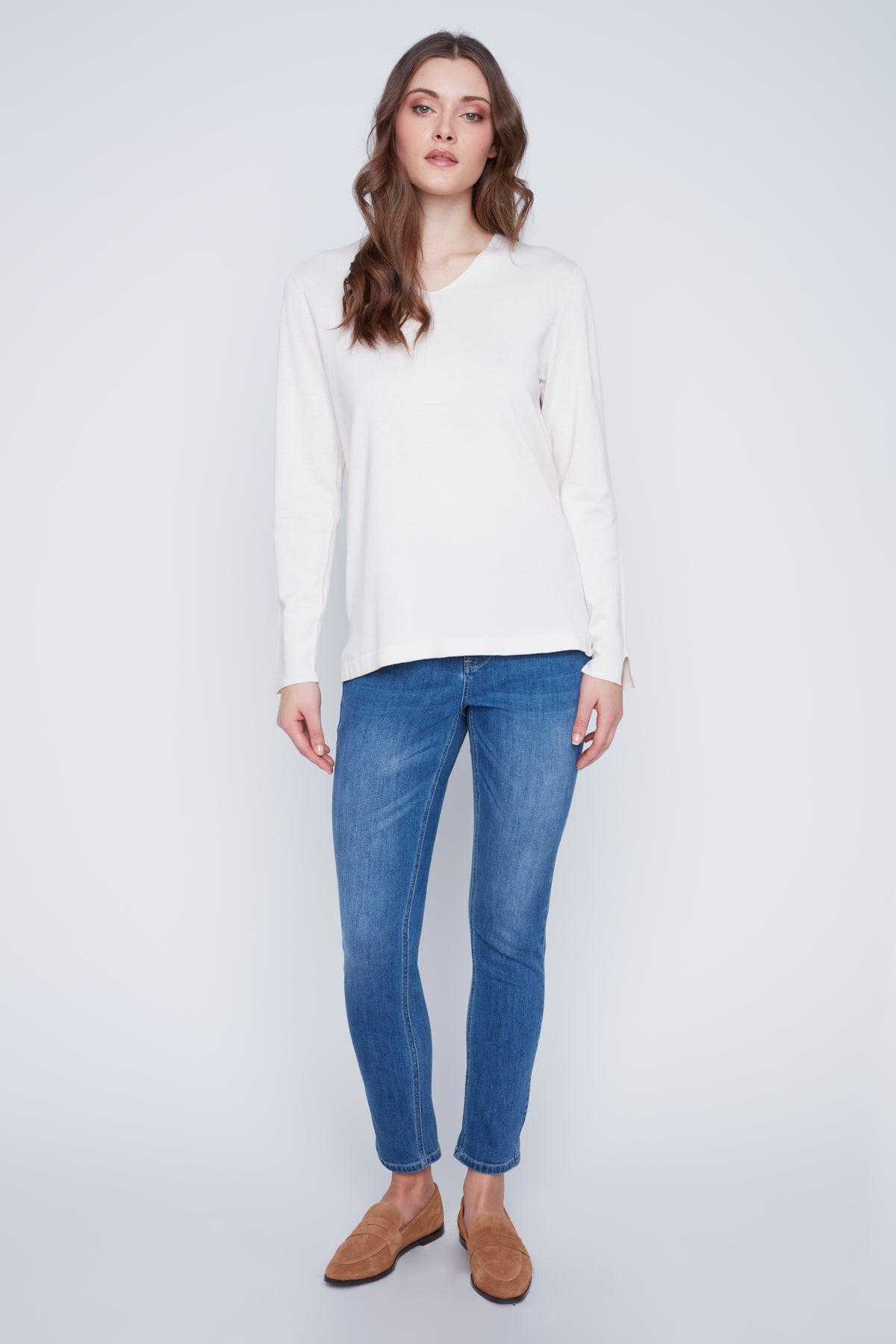 Chandail Tricot Léger Manches Longues Col en V