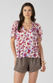 T-Shirt Col en V Imprimé de Fleurs